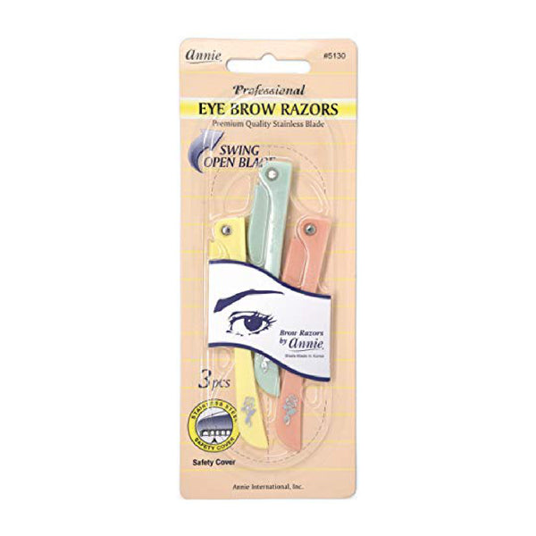 ANNIE #5130 EYEBROW RAZORS 3PCS FOLDABLE