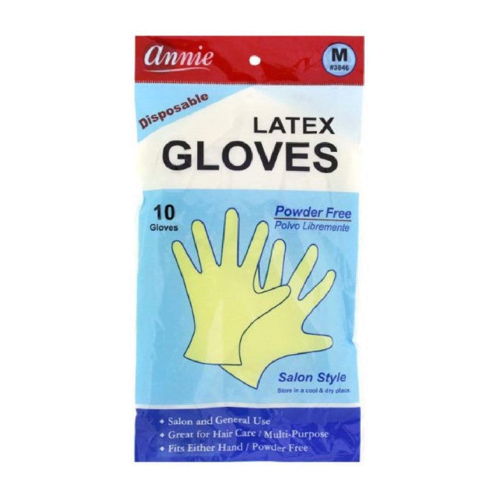 ANNIE #3846 LATEX GLOVES P/FREE M 10CT