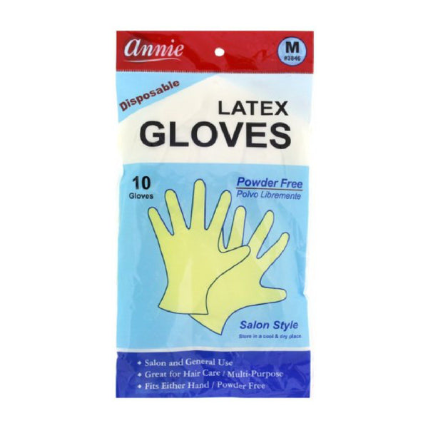 ANNIE #3846 LATEX GLOVES P/FREE M 10CT