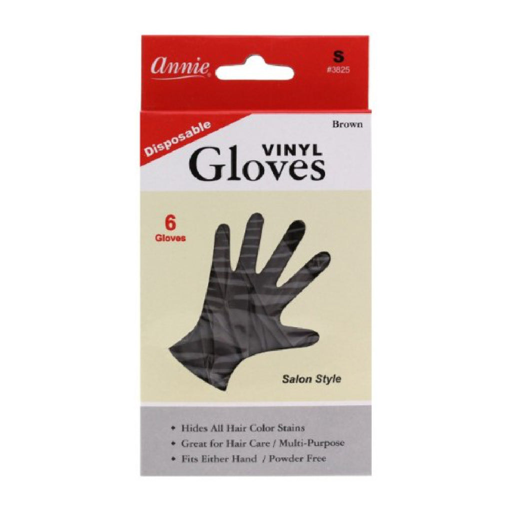 Annie #3825 Vinyl Gloves S 6ct Brown