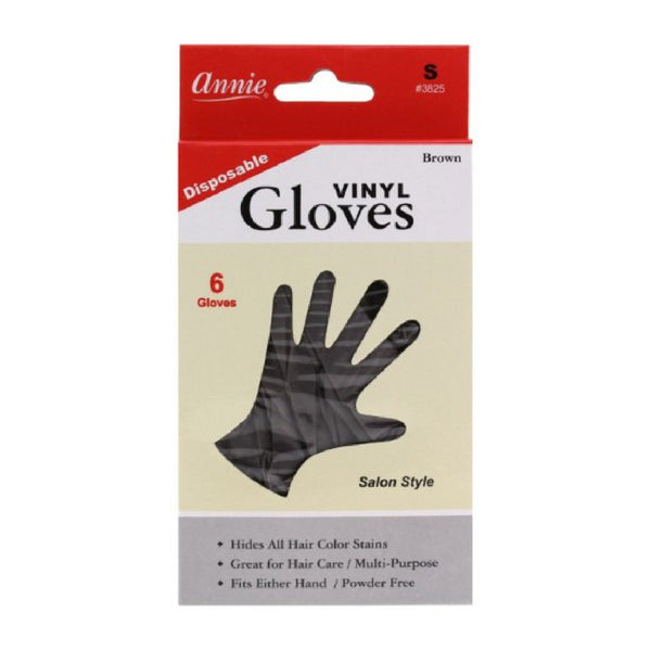 Annie #3825 Vinyl Gloves S 6ct Brown